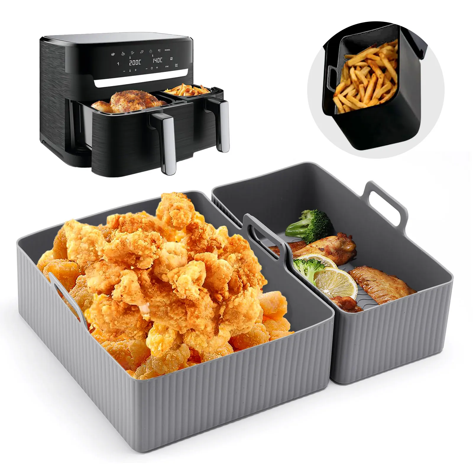 Air Fryer Silicone Pot Liner - Lot de 2 tapis en silicone
